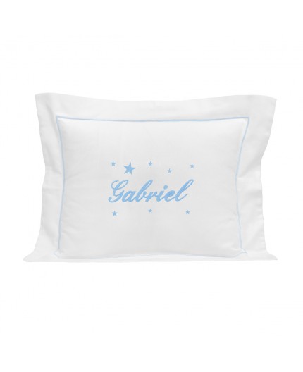 Coussin personnalisé en bleu pastel avec étoiles