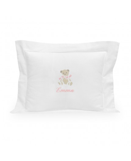 Coussin personnalisé en rose pastel avec un ours