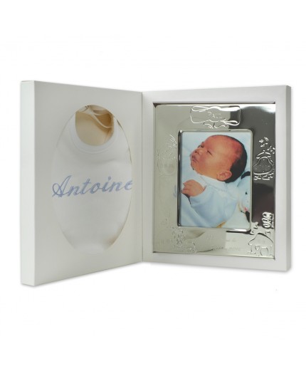 Coffret naissance personnalisé cadre et bavoir naissance bleu