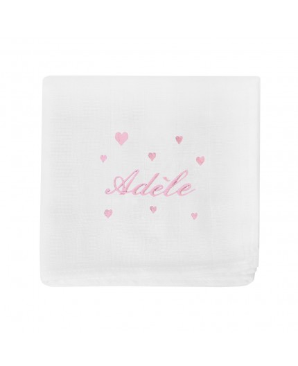 Doudou lange cœurs rose pastel personnalisé