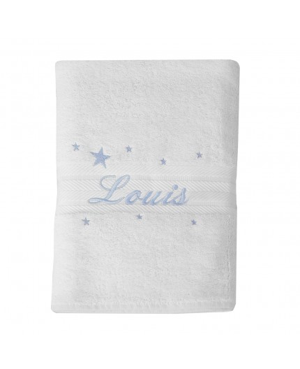 Drap de bain brodé en bleu pastel avec étoiles