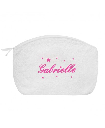 Trousse de toilette blanche personnalisée en fuchsia avec étoiles