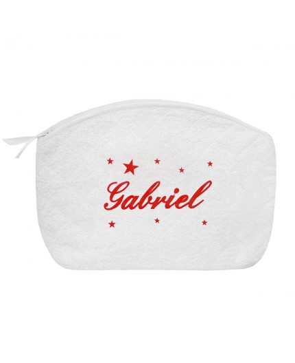 Trousse de toilette blanche personnalisée en rouge avec des étoiles