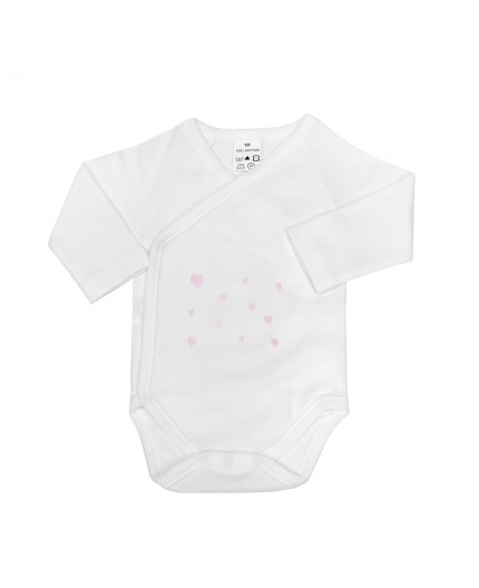 Body naissance brodé cœurs rose pastel