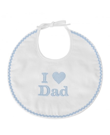 Bavoir naissance brodé I Love Dad en bleu pastel