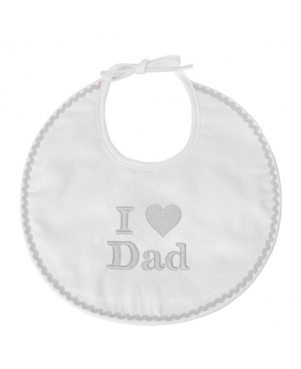 Bavoir naissance brodé I Love Dad gris