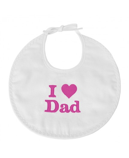 Bavoir naissance brodé I Love Dad en fuchsia