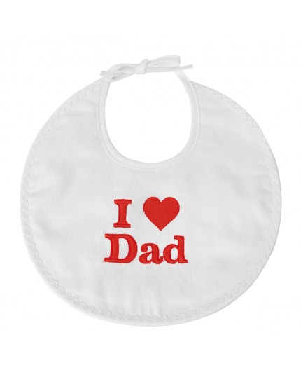 Bavoir naissance brodé I Love Dad en rouge