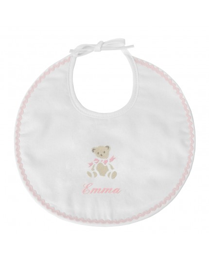 Bavoir naissance personnalisé en rose pastel avec ours