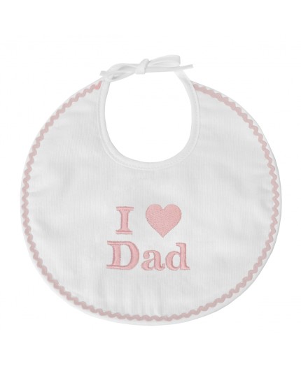 Bavoir naissance brodé I Love Dad en rose pastel