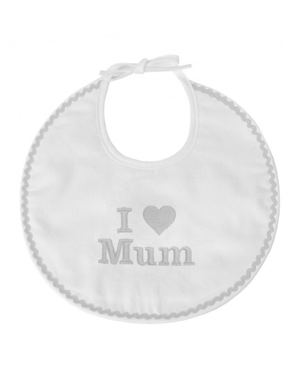 Bavoir naissance brodé I Love Mum en gris