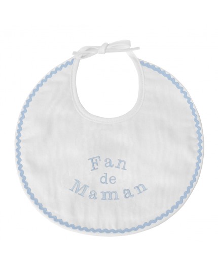 Bavoir naissance brodé fan de maman en bleu