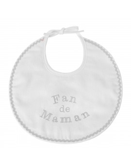 Bavoir naissance brodé fan de maman en gris