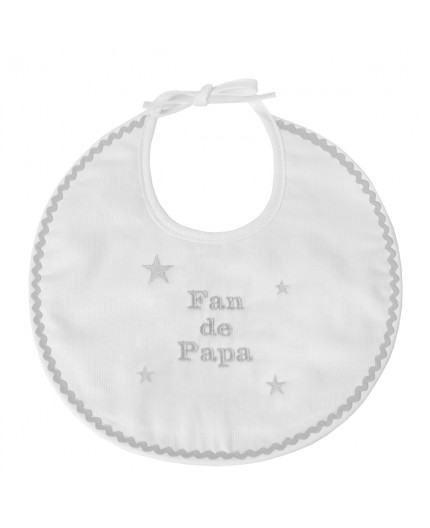 Bavoir naissance brodé fan de papa en gris