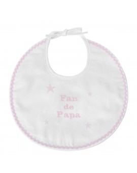 Bavoir naissance brodé fan de papa en rose