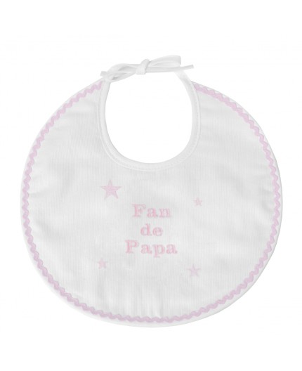 Bavoir naissance brodé fan de papa en rose