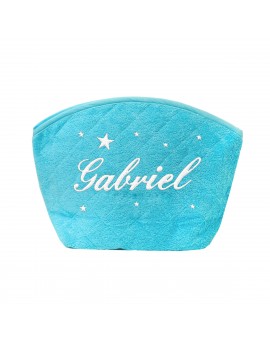 Trousse de toilette turquoise personnalisée en blanc avec étoiles