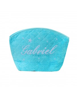 Trousse de toilette turquoise personnalisée en bleu pastel avec étoiles