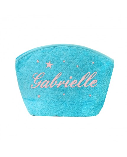 Trousse de toilette turquoise personnalisée en rose pastel avec étoiles